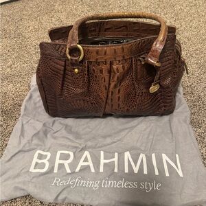 Brahmin Brown Croc Embossed‎ Leather Satchel Tote Bag